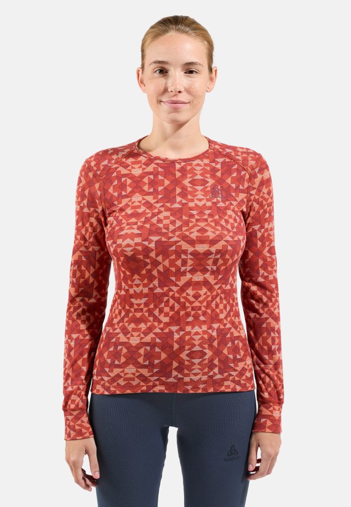 Odlo Active Warm Graphic Base Layer Langarmshirt für Damen - Wandern, Ski & Snow - rot, XS