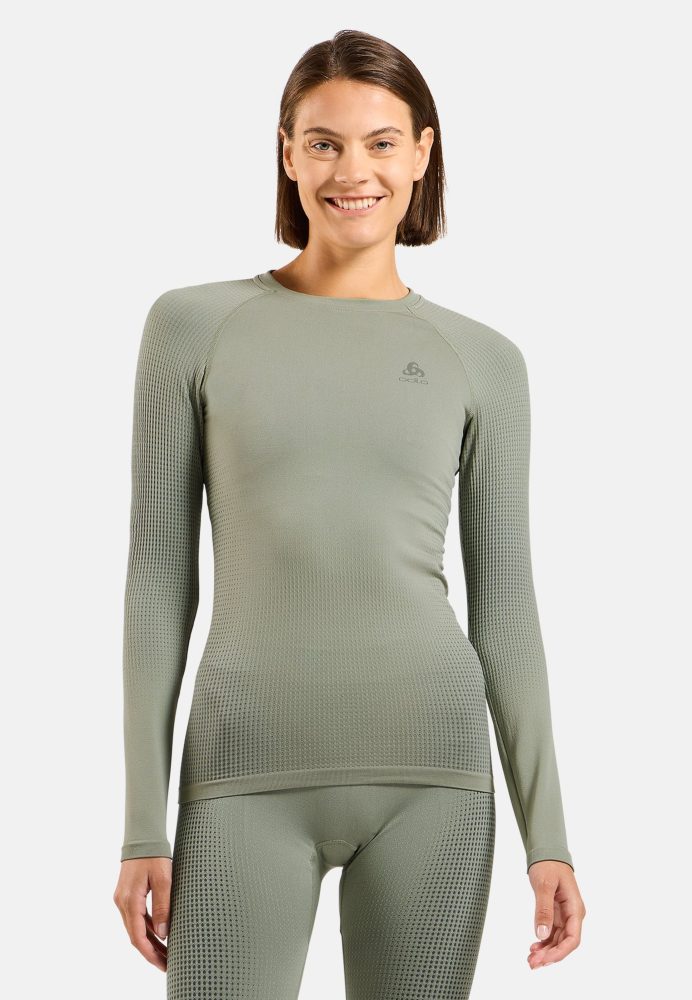 Odlo Performance Warm Base Layer Shirt für Damen - Skilanglauf, Ski & Snow - grün, M