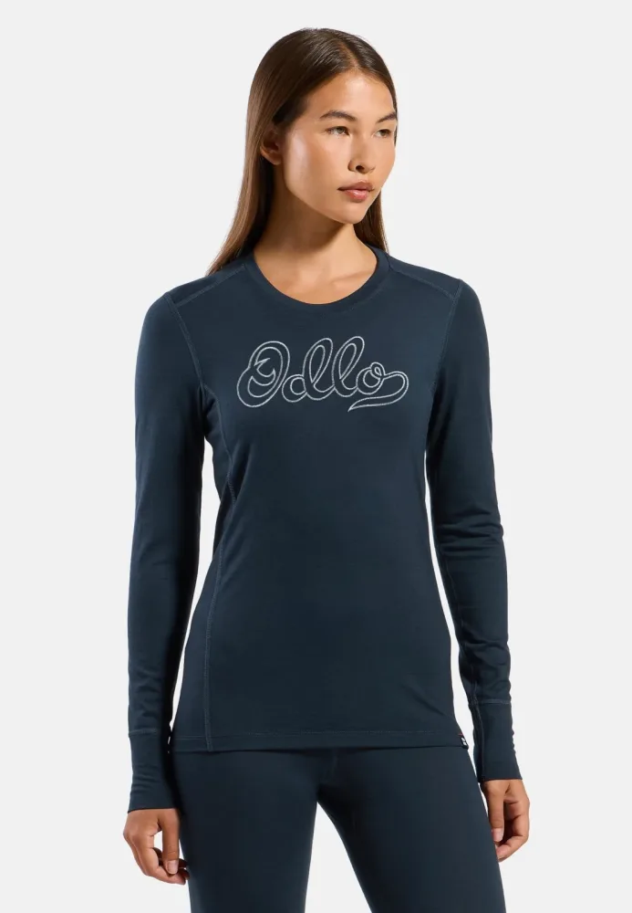 Odlo Merino 200 80th Anniversary Base Layer Shirt für Damen - Wandern, Ski & Snow - marineblau, M