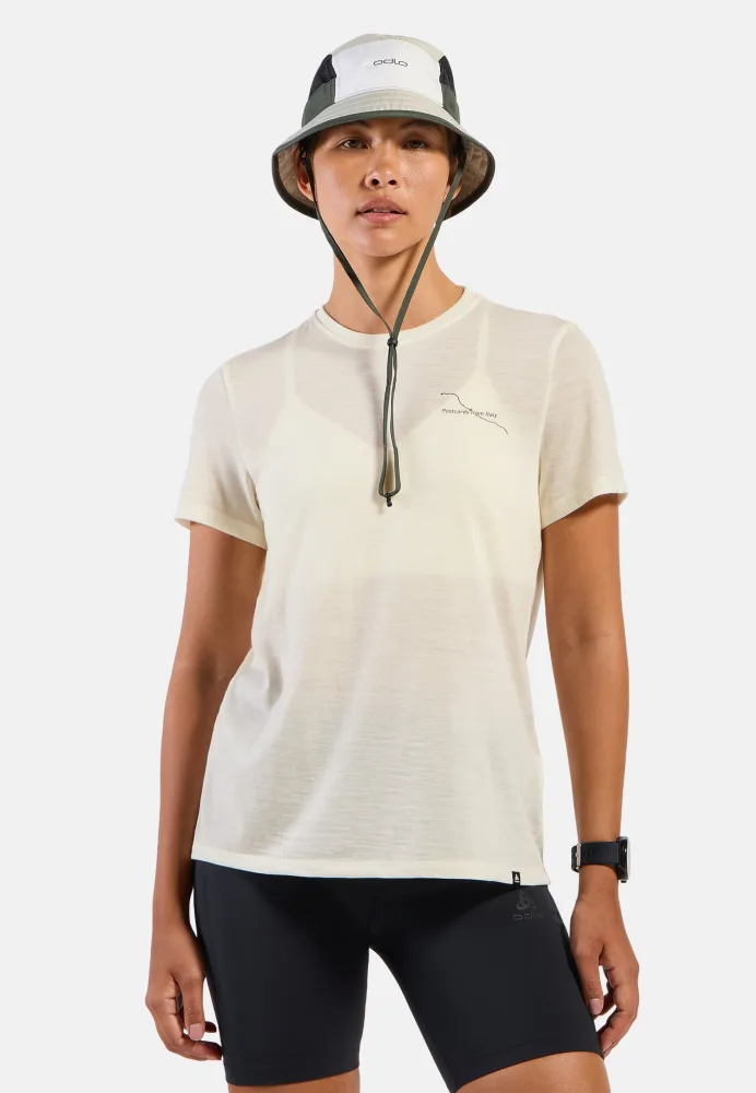 Odlo Merino 160 Postcards T-Shirt für Damen - Wandern, Casual Comfort - beige, XS