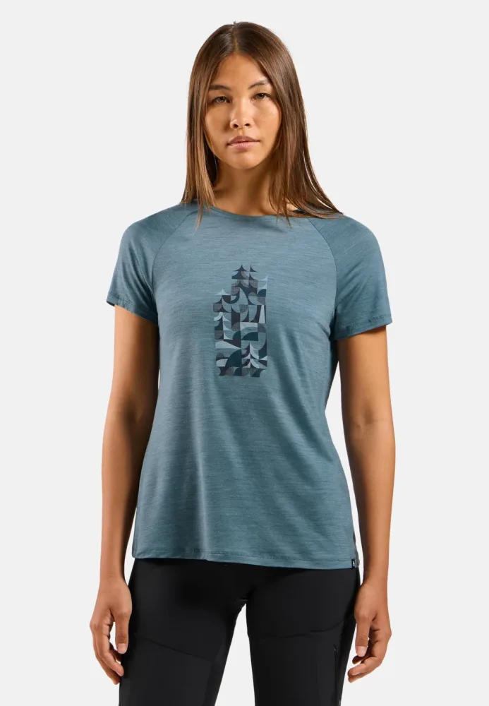 Odlo Merino Tencel 130 Heritage T-Shirt für Damen - Wandern - blau, XS