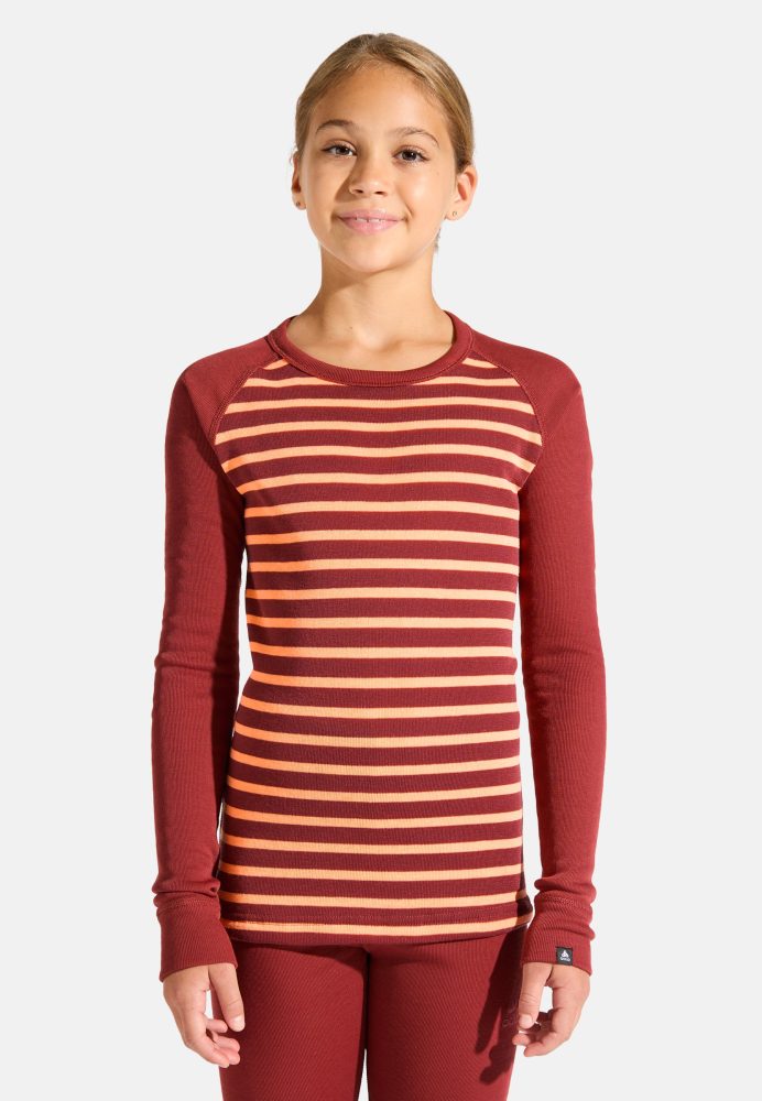 Odlo Active Warm Stripes Base Layer Shirt für Kinder - Wandern, Ski & Snow - orange, 92