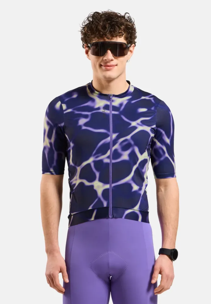 Odlo Zeroweight Pro Print Rad-Shirt Full-Zip für Herren - Radsport - lila, L