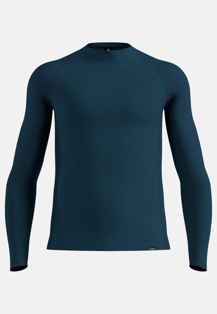 Odlo Seamless Performance Wool Base Layer Shirt für Herren - Wandern, Skilanglauf - marineblau, M