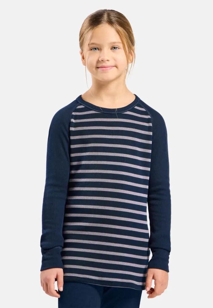 Odlo Active Warm Stripes Base Layer Shirt für Kinder - Wandern, Ski & Snow - blau, 104