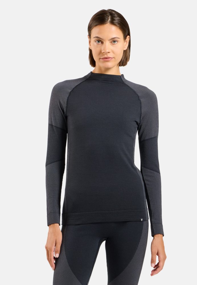 Odlo Seamless Performance Wool Base Layer Shirt für Damen - Wandern, Skilanglauf - schwarz, XL