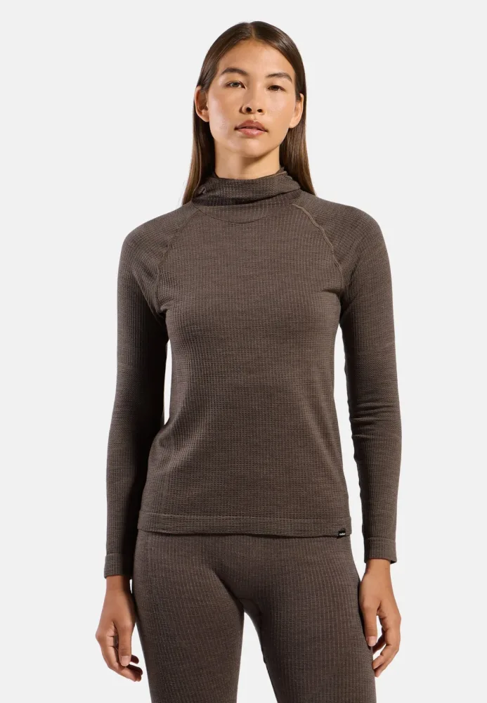 Odlo Seamless Performance Wool Base Layer mit Gesichtsmaske für Damen - Wandern, Skilanglauf - braun, XS