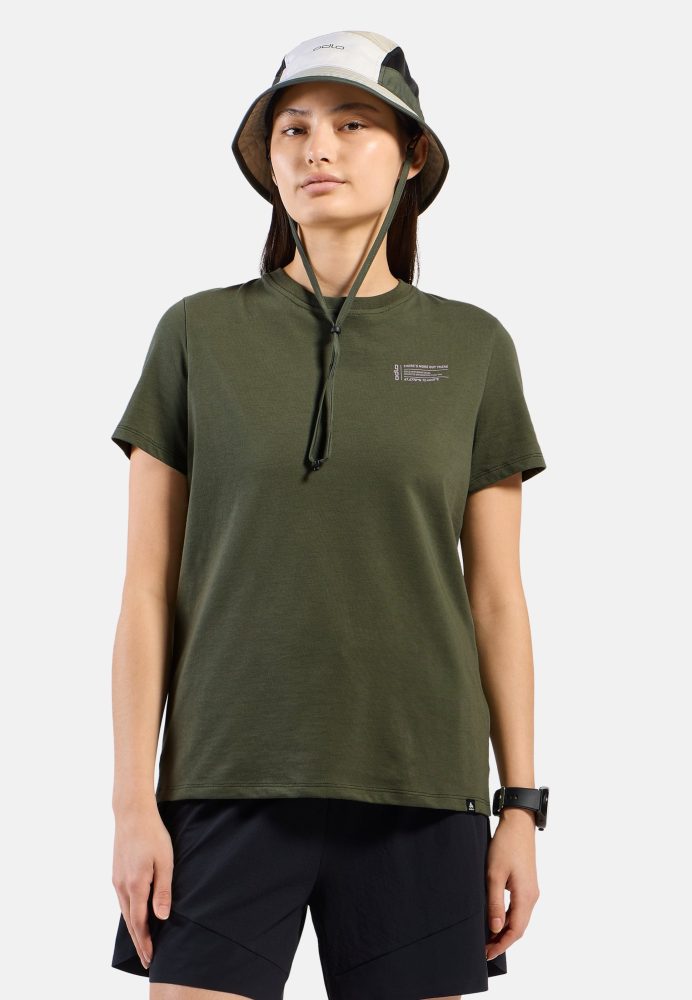 Odlo Cotton Blend Unlimited T-Shirt für Damen - Wandern, Casual Comfort - grün, XS