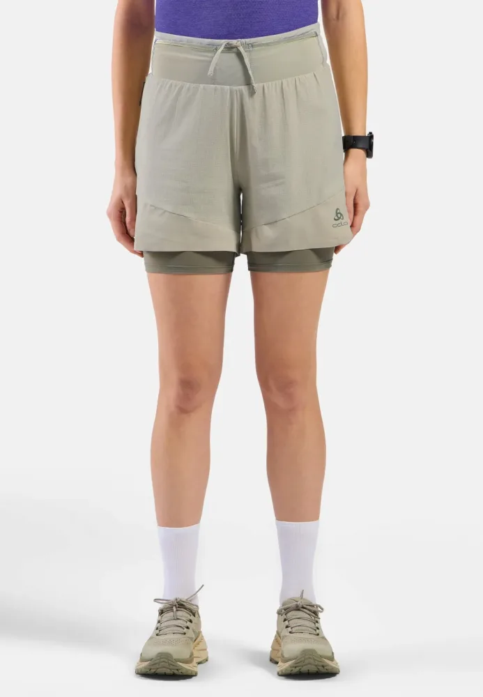 Odlo X-Alp 5 Inch 2-in-1-Trailrunning-Shorts für Damen - Trail Running, Wandern - beige, L