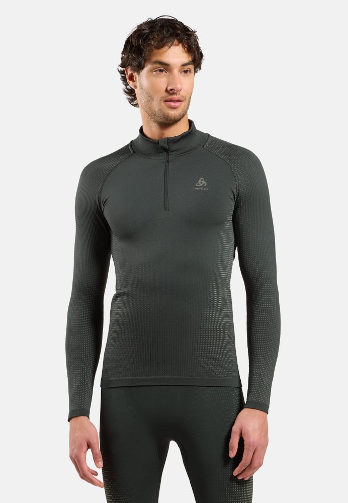 Odlo Performance Warm Base Layer Half-Zip für Herren - Skilanglauf, Ski & Snow - grün, L