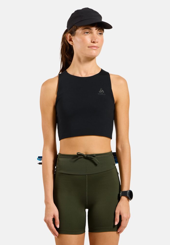 Odlo X-Alp Trail Cargo Lauf-Crop-Tank für Damen - Trail Running, Wandern - schwarz, S