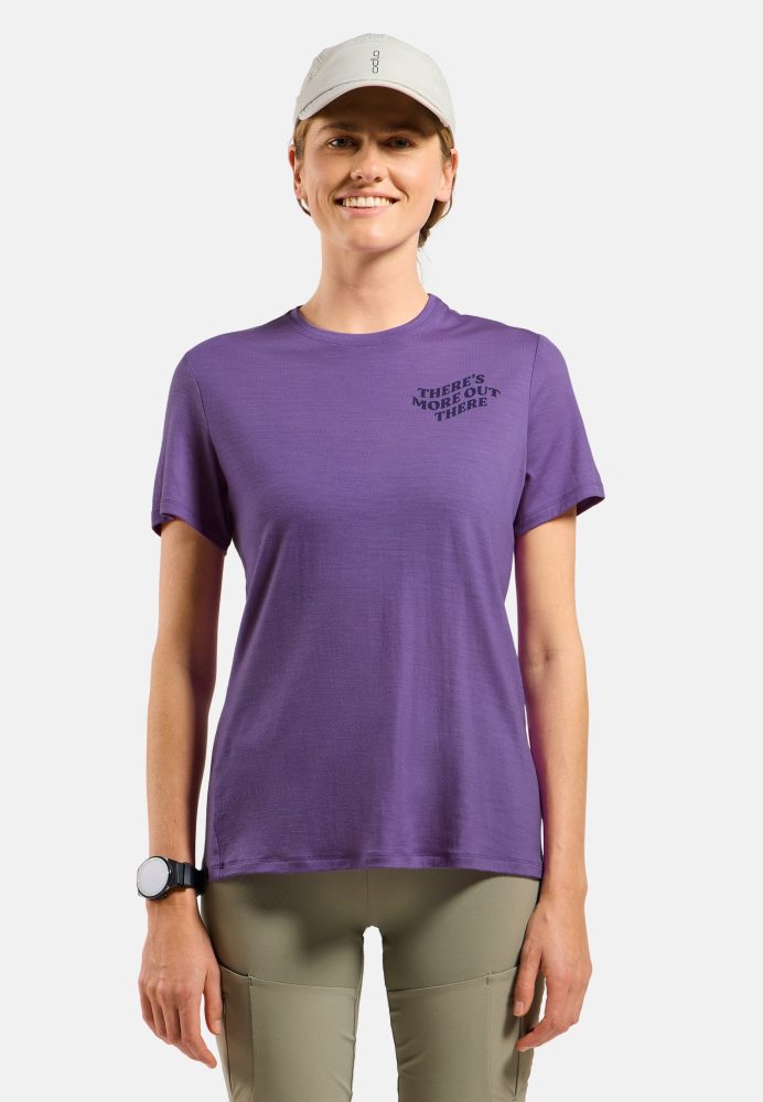 Odlo There's More Merino 160 T-Shirt für Damen - Wandern, Casual Comfort - lila, L