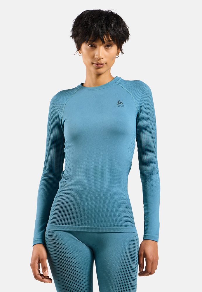 Odlo Performance Warm Base Layer Shirt für Damen - Skilanglauf, Ski & Snow - blau, M