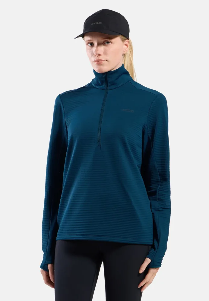 Odlo Essential Thermal Lauf-Mid Layer Half-Zip für Damen - Trail Running, Ski & Snow - marineblau, S