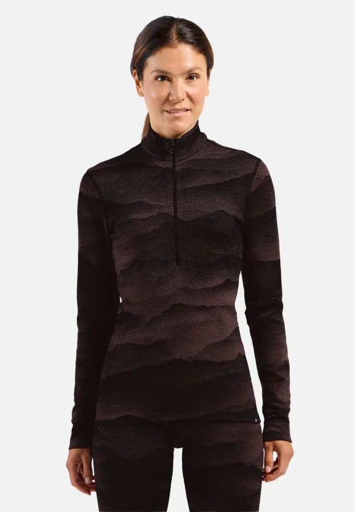Odlo Merino Ridgelines Base Layer Half-Zip für Damen - Wandern, Ski & Snow - maron, XL