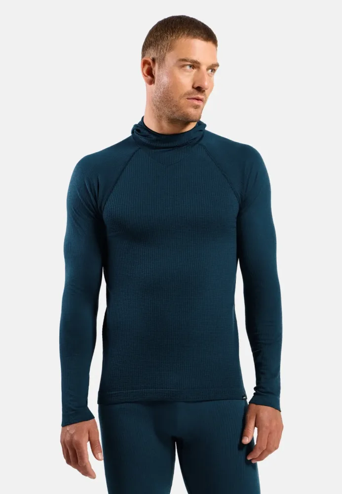 Odlo Seamless Performance Wool Base Layer mit Gesichtsmaske für Herren - Wandern, Skilanglauf - marineblau, M