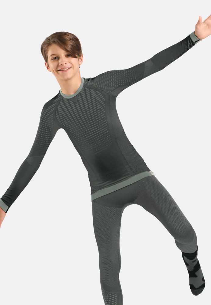 Odlo Performance Warm Base Layer Shirt für Kinder - Skilanglauf, Ski & Snow - grün, 152/164