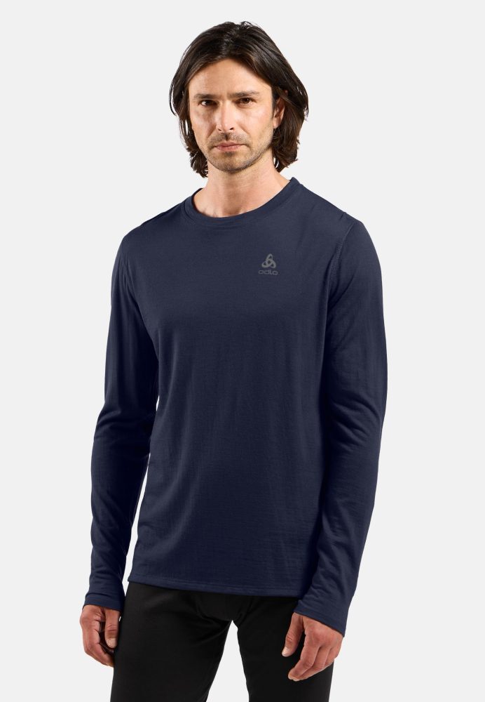 Odlo Merino 160 Base Layer Shirt für Herren - Wandern, Ski & Snow - marineblau, L