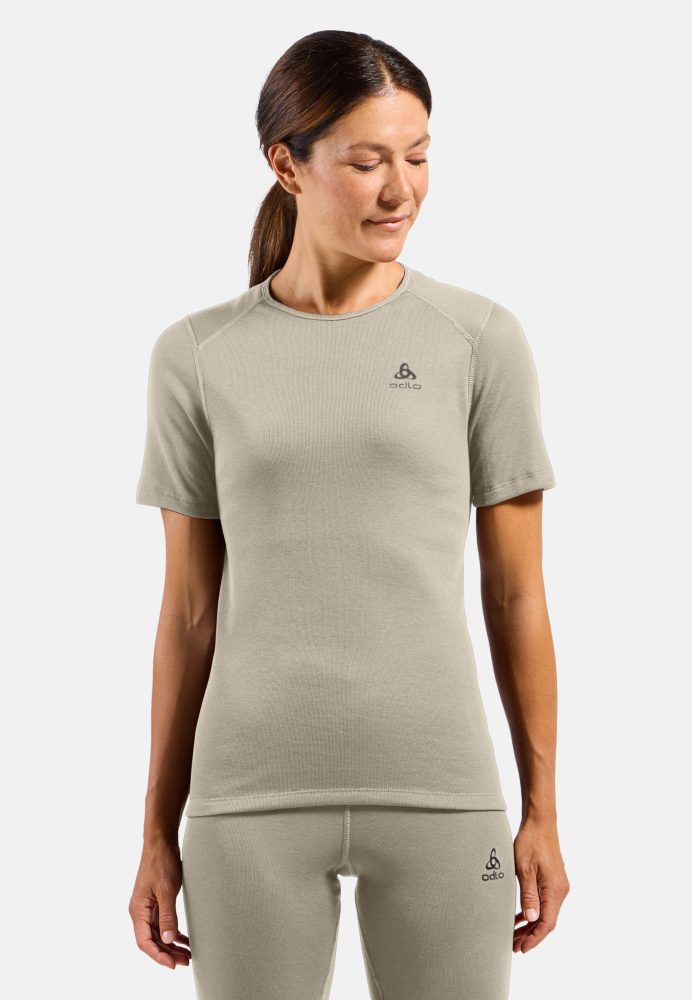 Odlo Active Warm Base Layer T-Shirt für Damen - Wandern, Ski & Snow - beige, M