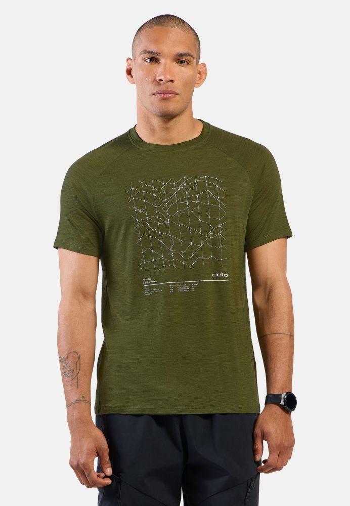 Odlo Merino Tencel Hyper Map T-Shirt für Herren - Wandern, Casual Comfort - grün, S