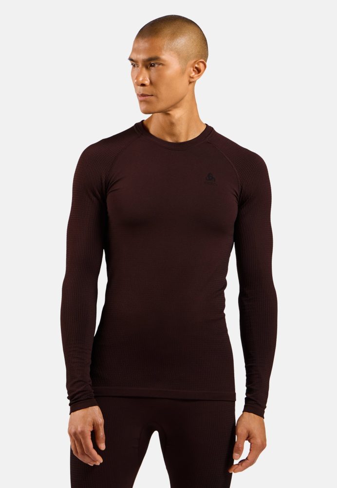 Odlo Performance Warm Base Layer Shirt für Herren - Skilanglauf, Ski & Snow - maron, S