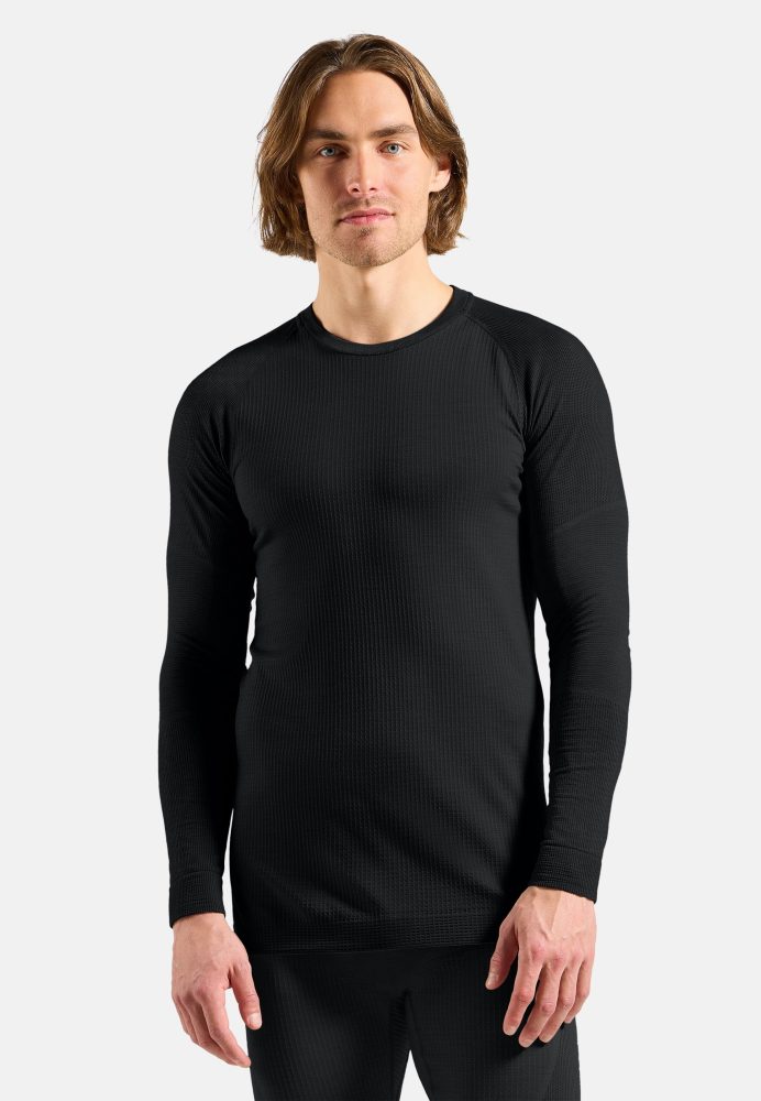 Odlo Seamless Performance Wool Base Layer Shirt für Herren - Wandern, Skilanglauf - schwarz, S