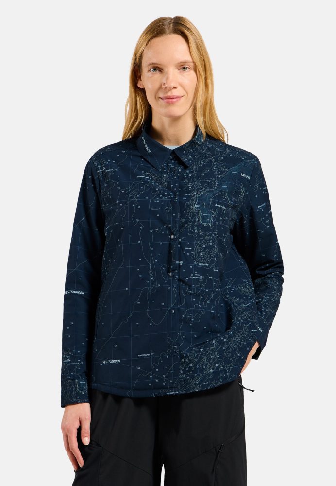 Odlo Transition Insulated Langarmhemd für Damen - Wandern, Casual Comfort - marineblau, L