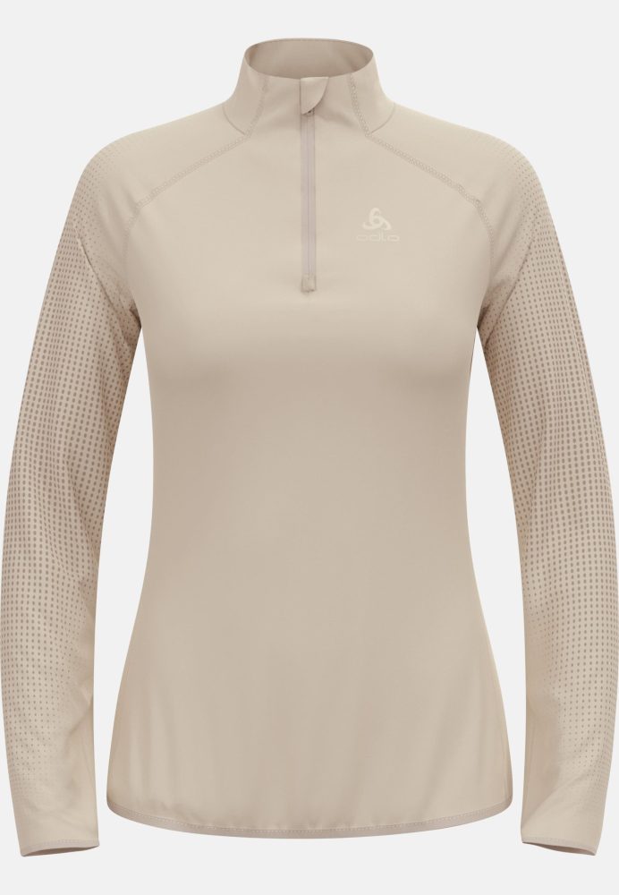 Odlo Zeroweight Warm Lauf-Mid Layer Half-Zip für Damen - Running - beige, L
