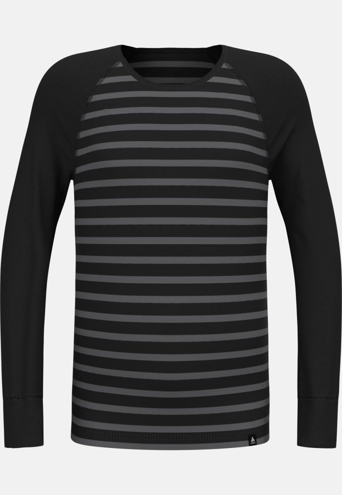 Odlo Active Warm Stripes Base Layer Shirt für Kinder - Wandern, Ski & Snow - schwarz, 128