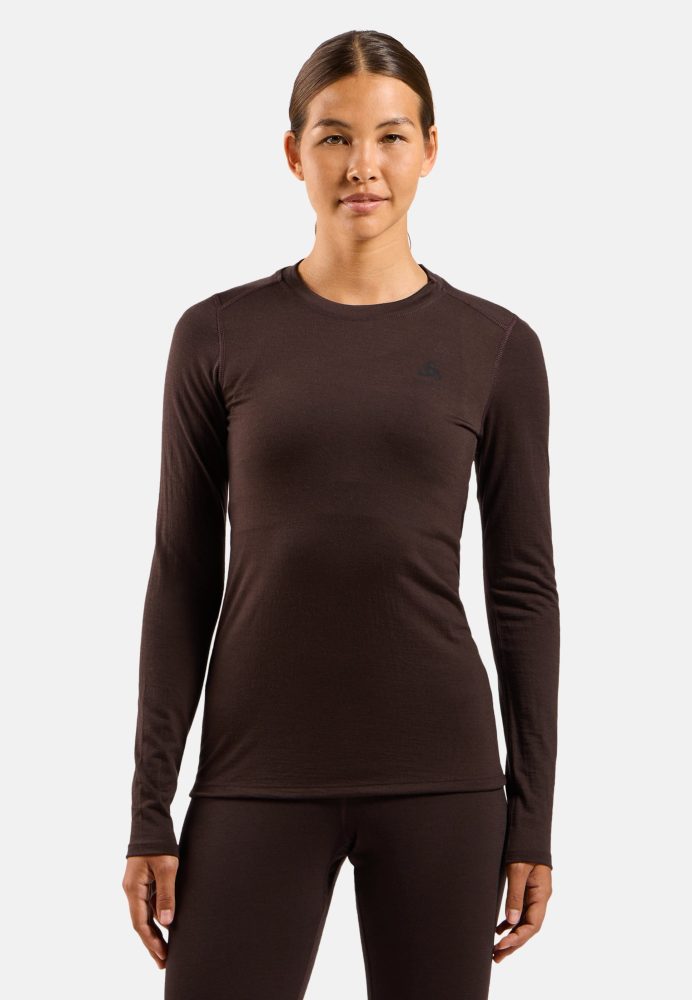 Odlo Natural Merino 160 Base Layer Langarmshirt für Damen - Wandern, Ski & Snow - maron, XL