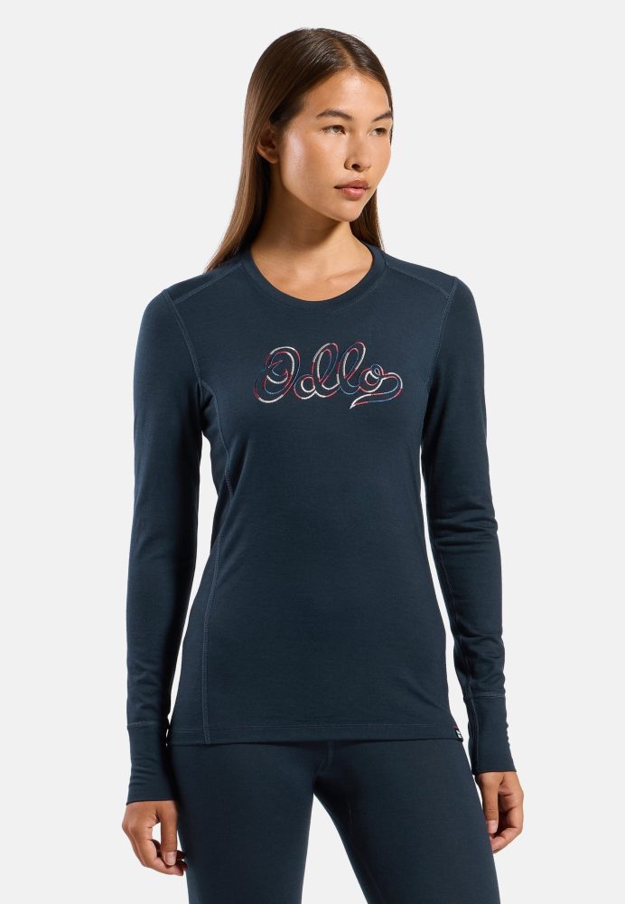 Odlo Merino 200 80th Anniversary Base Layer Shirt für Damen - Wandern, Ski & Snow - marineblau, S