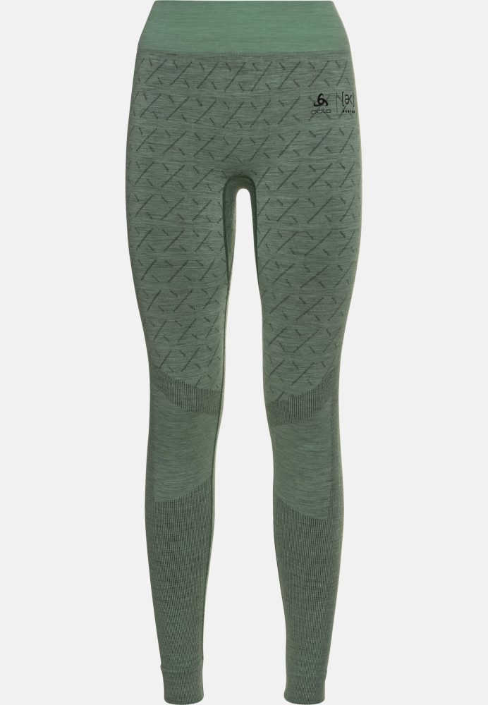 Odlo Slokar Performance Wool Warm Base Layer 3/4 Tights für Damen - Ski & Snow - grün, XL