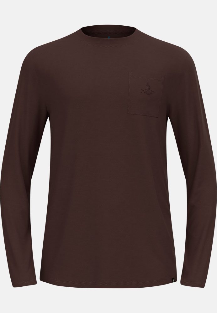 Odlo Merino 200 Pocket Langarm-Shirt für Herren - Wandern, Casual Comfort - maron, S