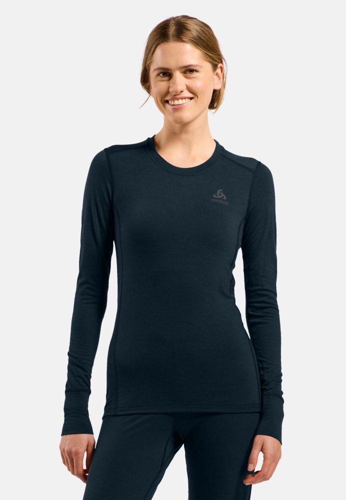 Odlo Merino 200 Base Layer Shirt für Damen - Wandern, Ski & Snow - marineblau, L
