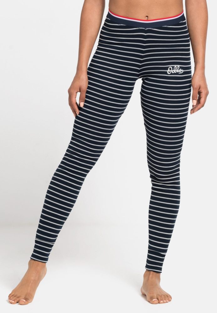 Odlo Active Warm Originals Stripes Base Layer Tights für Damen - Wandern, Ski & Snow - blau, XL