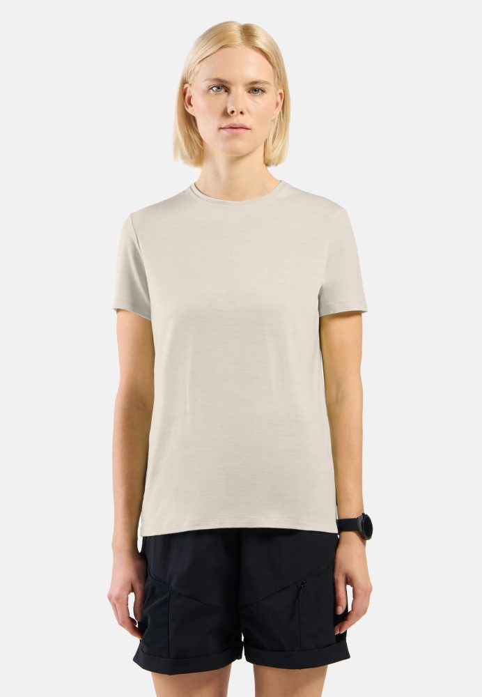 Odlo Merino 160 Plain T-Shirt für Damen - Wandern, Casual Comfort - beige, XS