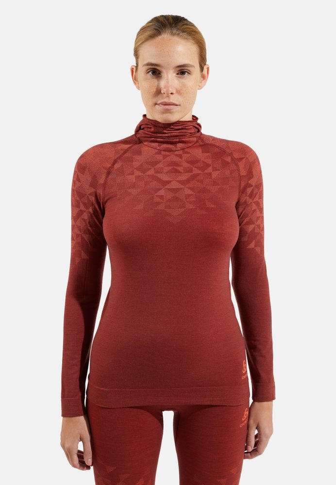 Odlo Kinship Performance Wool 200 Base Layer mit Gesichtsschutz für Damen - Wandern, Ski & Snow - rot, S