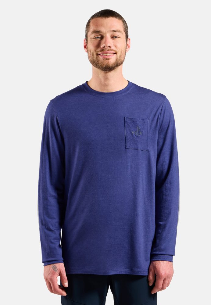Odlo Merino 200 Pocket Langarm-Shirt für Herren - Wandern, Casual Comfort - lila, XXL