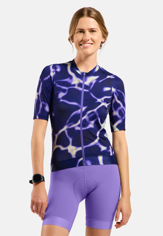Odlo Zeroweight Pro Print Rad-Shirt Full-Zip für Damen - Radsport - lila, S