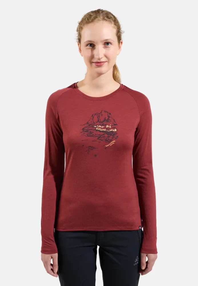 Odlo Ascent 365 Merino 200 Langarmshirt mit Norwegen-Motiv für Damen - Wandern - , XS