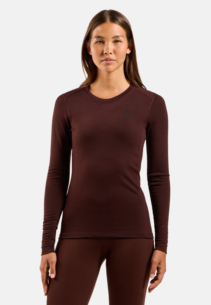 Odlo Merino 200 Base Layer Shirt für Damen - Wandern, Ski & Snow - maron, L