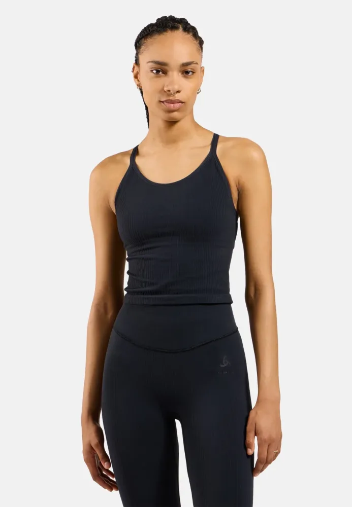 Odlo Active 365 2-In-1 Seamless Lauf-Crop-Tank für Damen - Training, Running - schwarz, M