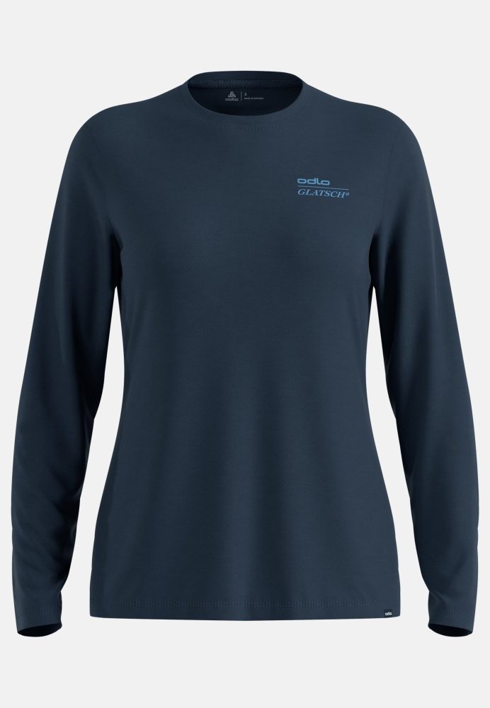Odlo Merino 200 X Frozen Lake Langarm-Laufshirt für Damen - Wandern, Casual Comfort - marineblau, M