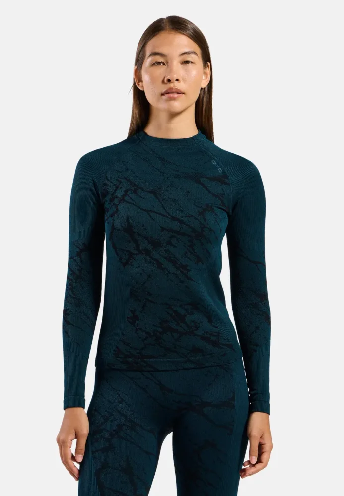 Odlo Performance Warm Blackcomb Base Layer Shirt für Damen - Trail Running, Skilanglauf - marineblau, XL