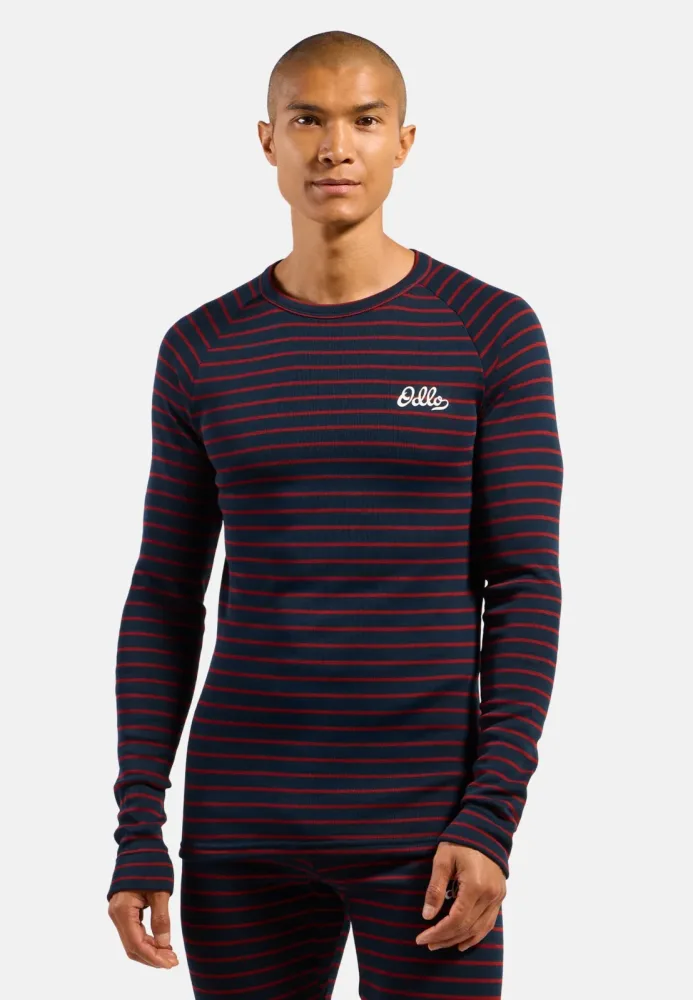 Odlo Active Warm Originals Stripes Base Layer Shirt für Herren - Wandern, Ski & Snow - blau, XXL