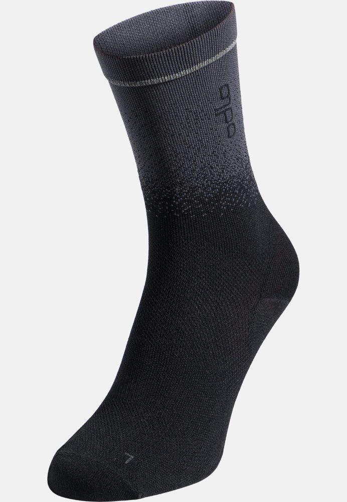 Odlo Ceramicool Ride Light Reflective Mid-Crew-Socken - Radsport - schwarz, 42-44
