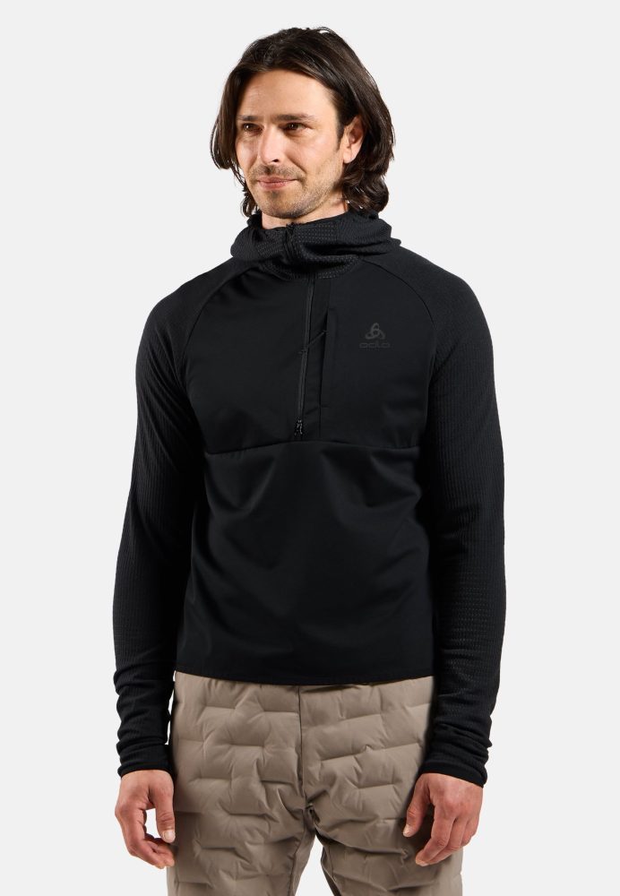Odlo Zeroweight Pro Seamless Windproof Langlauf-Hoodie Half-Zip für Herren - Skilanglauf, Ski & Snow - schwarz, XXL