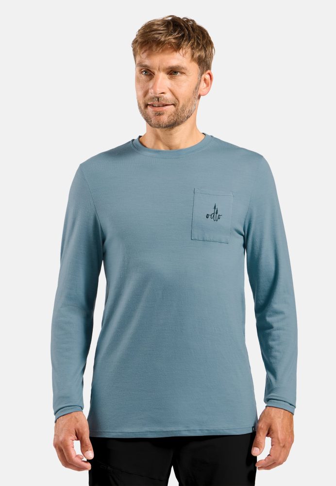 Odlo Merino 200 Pocket Langarm-Shirt für Herren - Wandern, Casual Comfort - blau, XXL