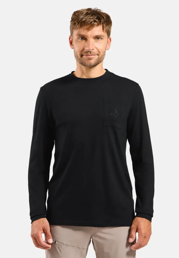 Odlo Merino 200 Pocket Langarm-Shirt für Herren - Wandern, Casual Comfort - schwarz, XXL