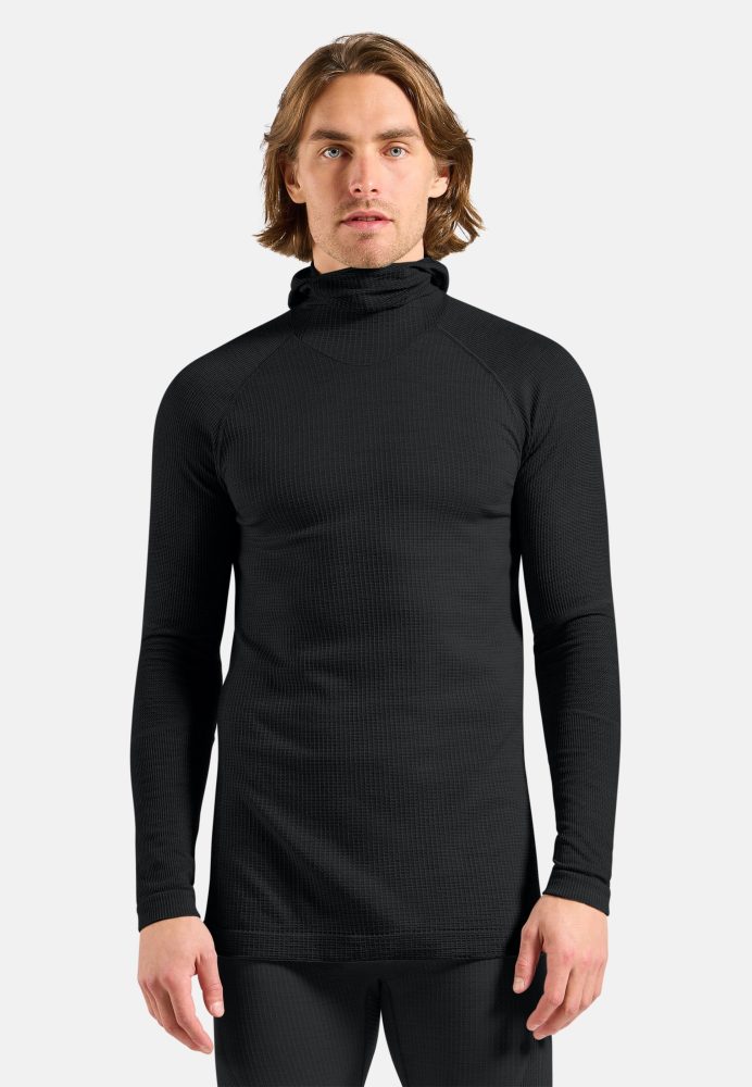 Odlo Seamless Performance Wool Base Layer mit Gesichtsmaske für Herren - Wandern, Skilanglauf - schwarz, M